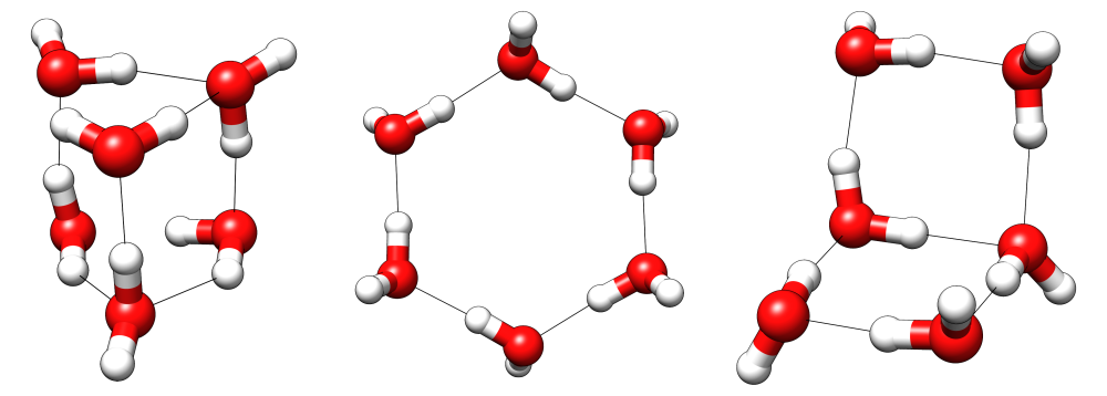 New (H<sub>2</sub>O)<sub>6</sub> clusters