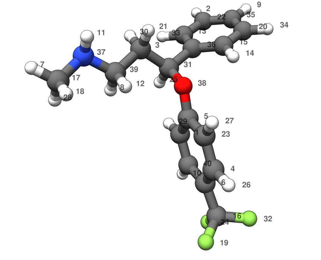 Fluoxetine with the scrambled atom numbering of struc2.xyz